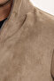 Men's relax fit casual cut stand collar zippered lined suede look knitwear mink coat with sleeve pockets - 5
