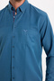 Men's Regular Fit Classic Cut Cotton Oxford Texture Petrol Color Button Lapel Shirt - 7