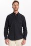 Men's Slim Fit Slim-Cut Long Sleeve Cotton Oxford Texture Easy-Iron Black Button-Down Collar Shirt - 3