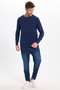 Men's Slim Fit Narrow Cut Crew Neck Honeycomb Patterned Sweater - 2