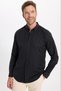 Men's Slim Fit Slim-Cut Long Sleeve Cotton Oxford Texture Easy-Iron Black Button-Down Collar Shirt