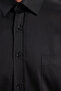 Classic Fit Long Sleeve Cotton Satin Men's Black Shirt - 7