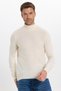 Men's Full Turtleneck Front Patterned Cream Color Knitwear Sweater - 5