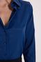 Women's slim fit, body-hugging navy blue shirt with classic collar, long sleeves, and lycra detail. - 5