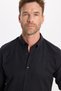 Men's Slim Fit Slim-Cut Long Sleeve Cotton Oxford Texture Easy-Iron Black Button-Down Collar Shirt - 6
