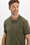 Men's Slim Fit Slim Fit 100% Cotton Soft Textured Cool Fabric Plain Pique Khaki Polo Neck T-Shirt - 5