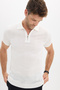 Men's Slim Fit 100% Cotton Knitted Knitwear Zippered White Polo Collar T-Shirt - 3