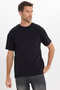 Men's Oversize Wide Cut Cotton Short Sleeve Lycra Pocket Black Crew Neck T-Shirt - 8