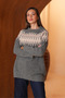 Women's crew neck geometric jacquard jazz yarn knit sweater 8435 grey - 2