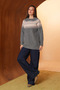 Women's crew neck geometric jacquard jazz yarn knit sweater 8435 grey - 5