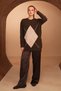 Women's crew neck diamond pattern oversized jazz yarn knit sweater 8437 brown - 7