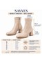 Women's Beige Zippered Blunt Toe High Heel Boots (7 cm) - 2