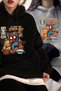 3 İplik 2'Li Spider Cat Sweatshirt - Black Gray Printed Oversize Hooded Hoodie