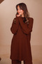 Women's Embossed Geometric Knitted Patterned Hijab 2-Piece Knitwear Set 8567 Brown - 3