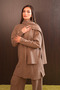 Women's Button Detailed Vertical Ribbed Shawl Hijab Knitwear Set 8583 Mink - 3
