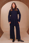 Women's Embossed Geometric Knitted Patterned Hijab 2-Piece Knitwear Set 8567 Navy Blue