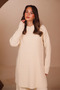 Women's Embossed Geometric Knitted Patterned Hijab 2-Piece Knitwear Set 8567 Ecru - 3