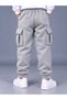 Unisex Children's Gray Cargo Pocket Sweatpants 3-Thread Shardoon Fabric (Thick-Winter) - 3
