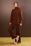 Women's Button Detailed Vertical Ribbed Shawl Hijab Knitwear Set 8583 Brown - 6