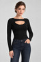 Soft Viscose Fabric Asymmetrical Chest Window Long Sleeve Blouse - 2