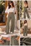 Khaki High Waist Palazzo Pants Wide Leg with Pockets Office Stylish Fabric Trousers - 2