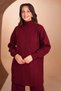 Women's Vertical Ribbed High Collar 2-Piece Hijab Knitwear Set 8615 Claret Red - 2
