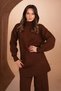 Women's Vertical Ribbed High Collar 2-Piece Hijab Knitwear Set 8615 Brown - 2