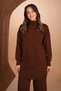 Women's Vertical Ribbed High Collar 2-Piece Hijab Knitwear Set 8615 Brown - 3