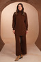 Women's Vertical Ribbed High Collar 2-Piece Hijab Knitwear Set 8615 Brown - 4