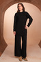 Women's Oversize Hair Braid Patterned Hijab Knitwear Set with Trousers 1135 Black - 4