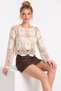 Stone Women's Crew Neck Lace Knit Seasonal Perforated Knitwear Blouse - 4
