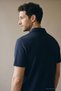 Men's Self-Striped Comfortable Navy Blue Polo Collar T-Shirt - 4