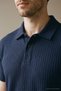 Men's Self-Striped Comfortable Navy Blue Polo Collar T-Shirt - 6