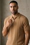 Men's Trend Camel Polo Zippered Knitwear T-Shirt - 3