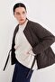 Waterway Patterned Belted Quilted Zippered Coat - 4