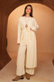 Women's Knitwear Fabric Belted Basic 3-Piece Abaya Set 8617 Ecru - 8