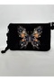 Naya Women's Suede Portfolio Bag Butterfly Embroidered Zippered Wrist Strap Clutch - 2