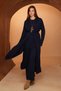 Women's Knitwear Fabric Belted Basic 3-Piece Abaya Set 8617 Navy Blue - 7