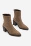 Women's Stitched Detailed Side Zipper Heeled Boots Fortap Tobacco Brown Suede - 5