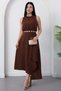 Crew Neck Chain Belted Crepe Dress Grs3992 - 4