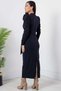 Long Sleeve Stand Collar Tied Crepe Dress Grs3570 - 7