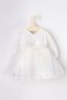 White Scallop Blouse and Tulle Skirt Long Sleeve Girl's Dress - Melissa - 5
