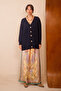 Women's V-Neck Bronze Buttoned Bearded Knitwear Cardigan 1142 Navy Blue - 8