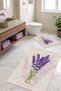 Lavender Patterned Non-Slip Base Bathroom Mat Set 60X90 and 60X40 - 6