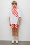 Red Popcorn Figured Checkerboard Patterned Short Sleeve Kids T-Shirt Shorts Two-Piece Set - Cleo - 3