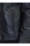 Black Regular Fit Stand Collar Sheepskin Leather Coat - 5