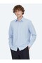 Light Blue Striped Regular Fit Long Casual Cotton Blend Shirt