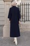 Gold Button Detailed Angora Navy Blue Hijab Cap 63070L - 2