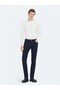 Navy Blue Plain Woven Slim Fit Casual Cotton Blended Trousers