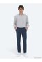 Navy Blue Plain Woven Slim Fit Sports Cotton Blend Trousers